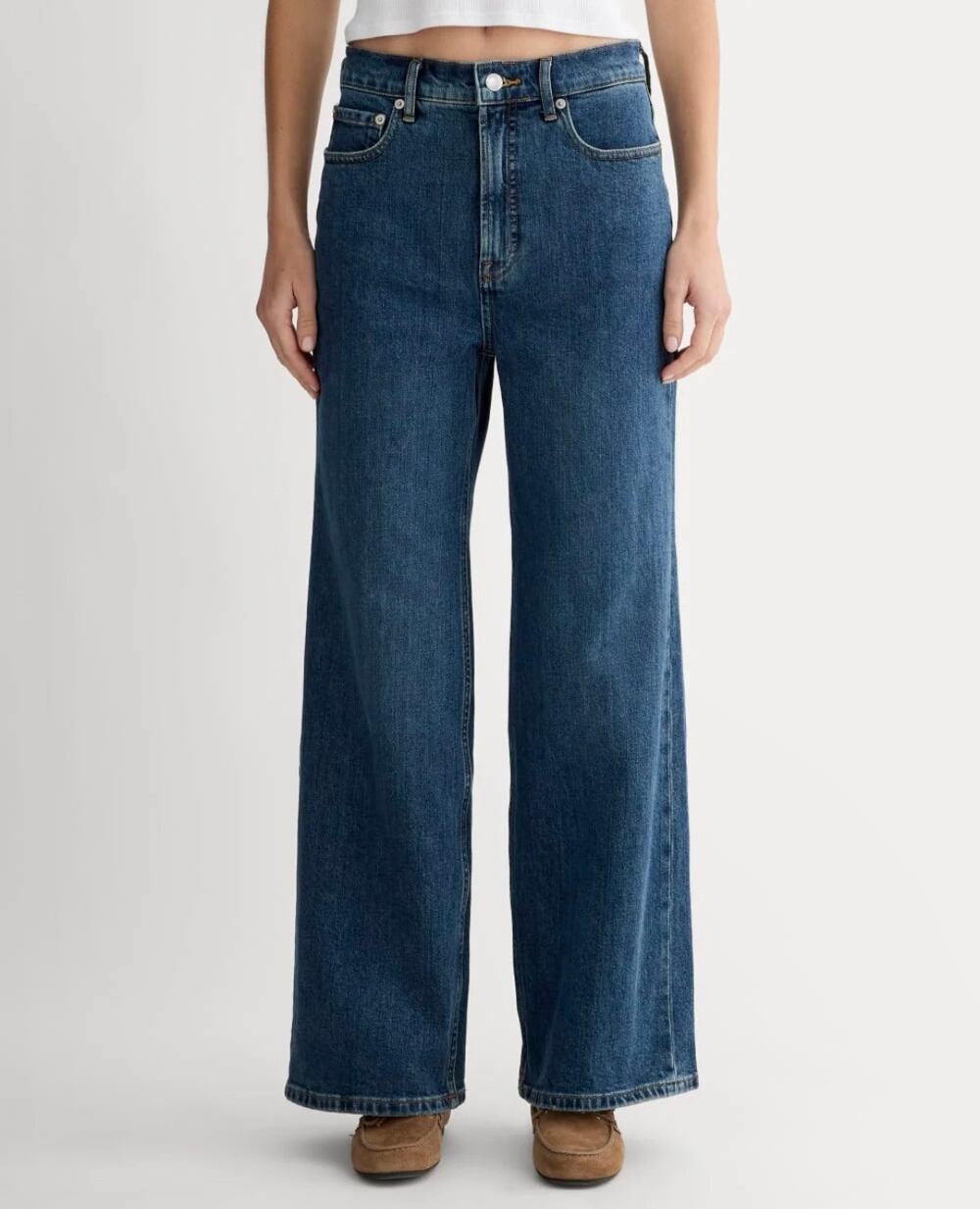 NWT Everlane Way High Sailor Wide Leg Jean Deep Blue Cotton Denim Size 33
